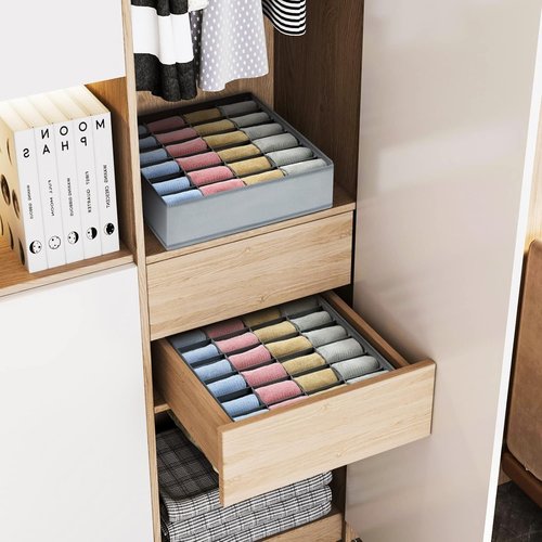 Joyoldelf Sock Drawer Organizer - 24 Cell Underwear & Sock Storage Dividers | Grey, 2 Packs