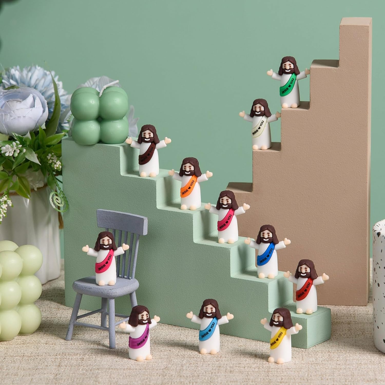 Skiennix Mini Jesus Figures - 50 Pcs Tiny Christ Figurines for Easter Egg Stuffers | Multicolor