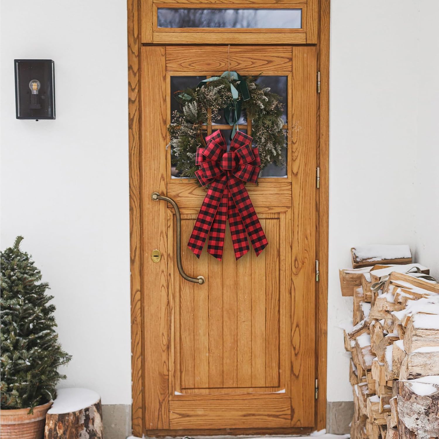 Regine Switzerland Large Buffalo Plaid Wreath Bow - Rustic Farmhouse Burlap Decor for Weddings & Holidays