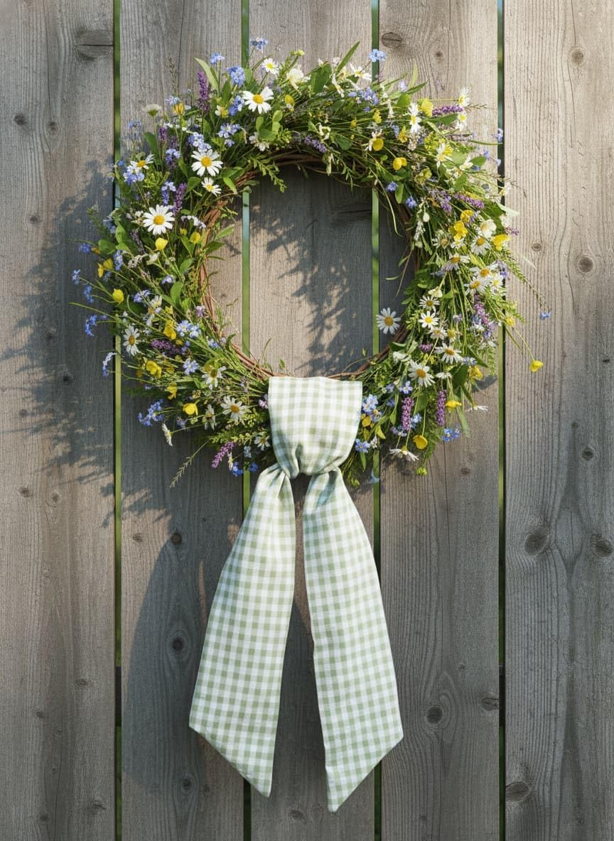 Skiennix Wreath Sash - Green and White Checkered Plaid Bow Ribbon Bundle | 2 Pack for Home Decor (5.12" x 54.33")