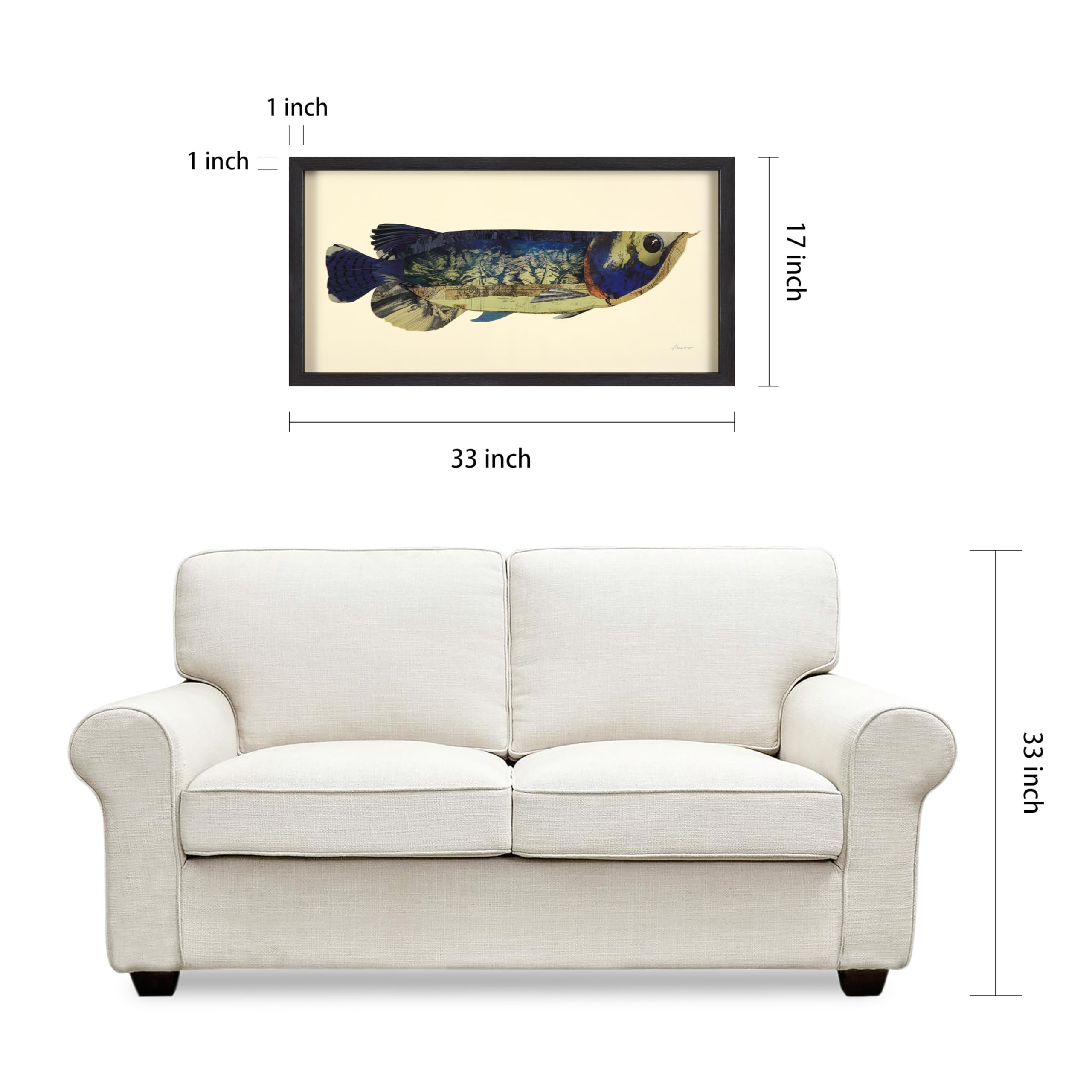 Empire Art Direct Arowana Dimensional Collage Handmade by Alex Zeng Framed Graphic Fish Animal Wall Art, 17 in x 33 in x 1.4 in, Ready to Hang