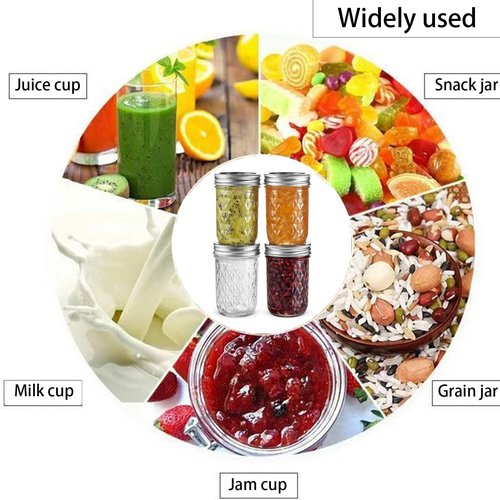 OUCBND Mason Jars 8 oz Wide Mouth, 4 Pack with Airtight Lids - Food Grade Glass, Free Brush & Stickers for Food Storage, Canning, DIY Gifts