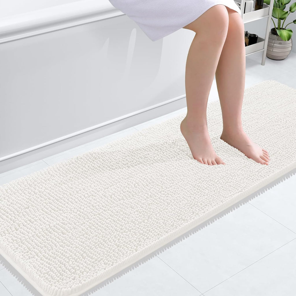 OLANLY Bathroom Runner Rugs - Extra Soft Absorbent Chenille | Quick-Dry Rubber Backing, 59x20, Ivory