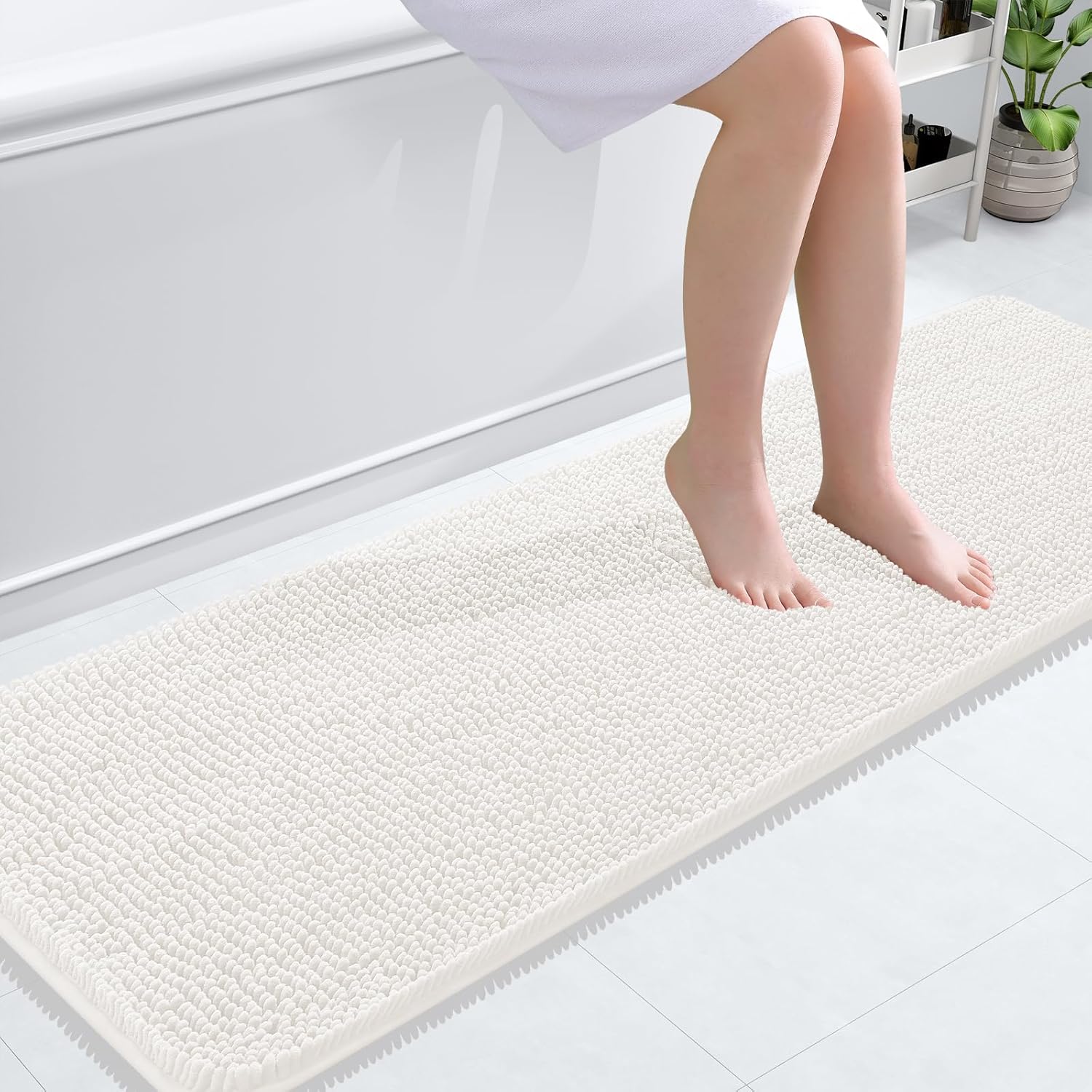 OLANLY Bathroom Runner Rugs - Extra Soft Absorbent Chenille | Quick-Dry Rubber Backing, 59x20, Ivory