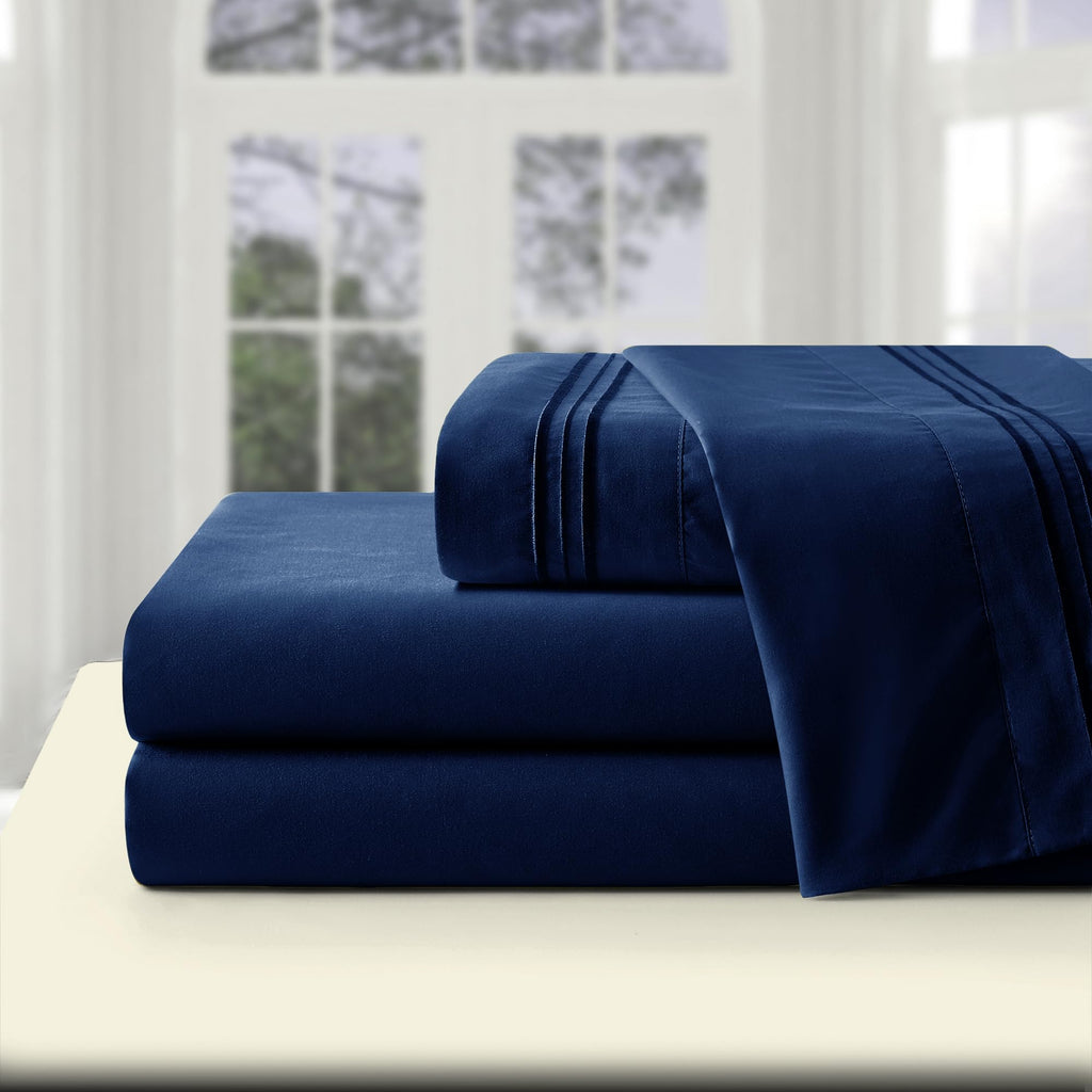 Manyshofu Extra Deep Pocket King Size Sheets - Hotel Luxury 1800 Thread Count Sheets & Pillowcases - Microfiber Bedding Set up to 24" Mattress - Navy Blue Bed Sheets 18-24 Inch Deep Pockets - 4 Piece