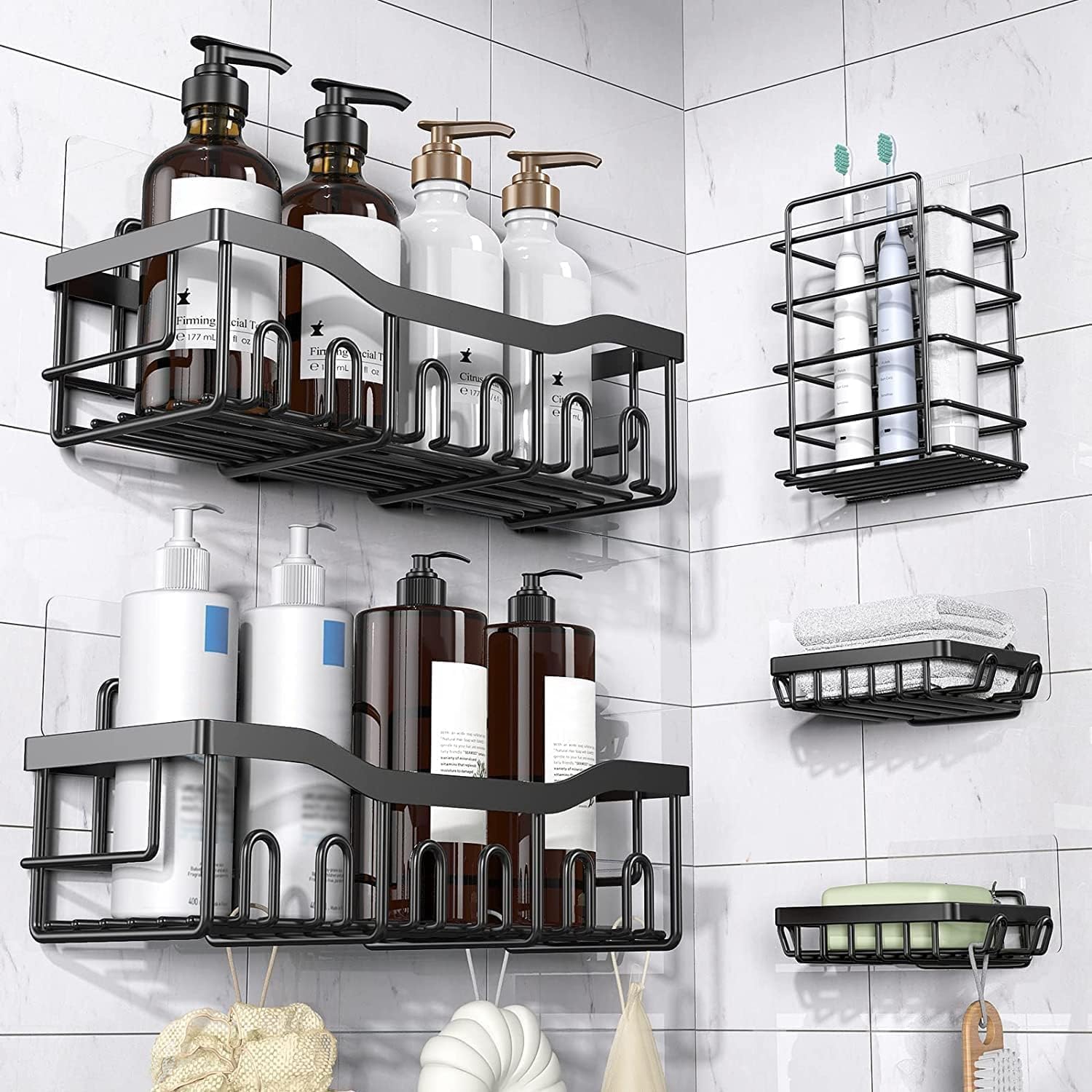 Skiennix 14PCS Shower Caddy Adhesive Replacement | Heavy-Duty No-Drill Wall Organizer - Transparent