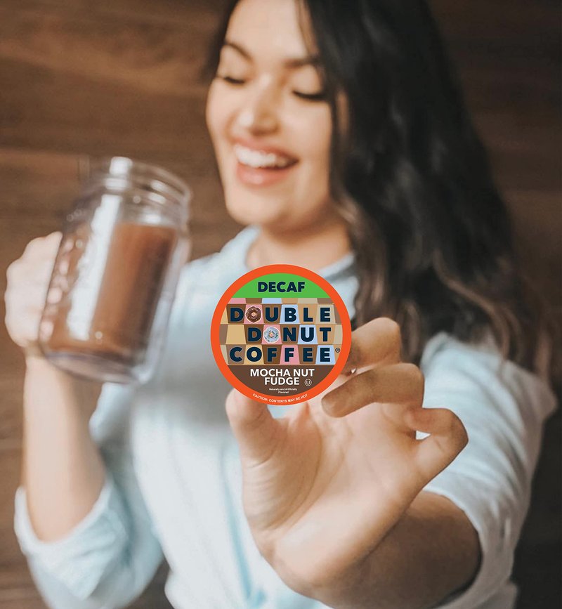 Double Donut Medium Roast Decaf Coffee Pods, Mocha Nut Fudge Flavored, for Keurig K-Cup Machines, 24 Single-Serve Capsules per Box (Pack of 4)