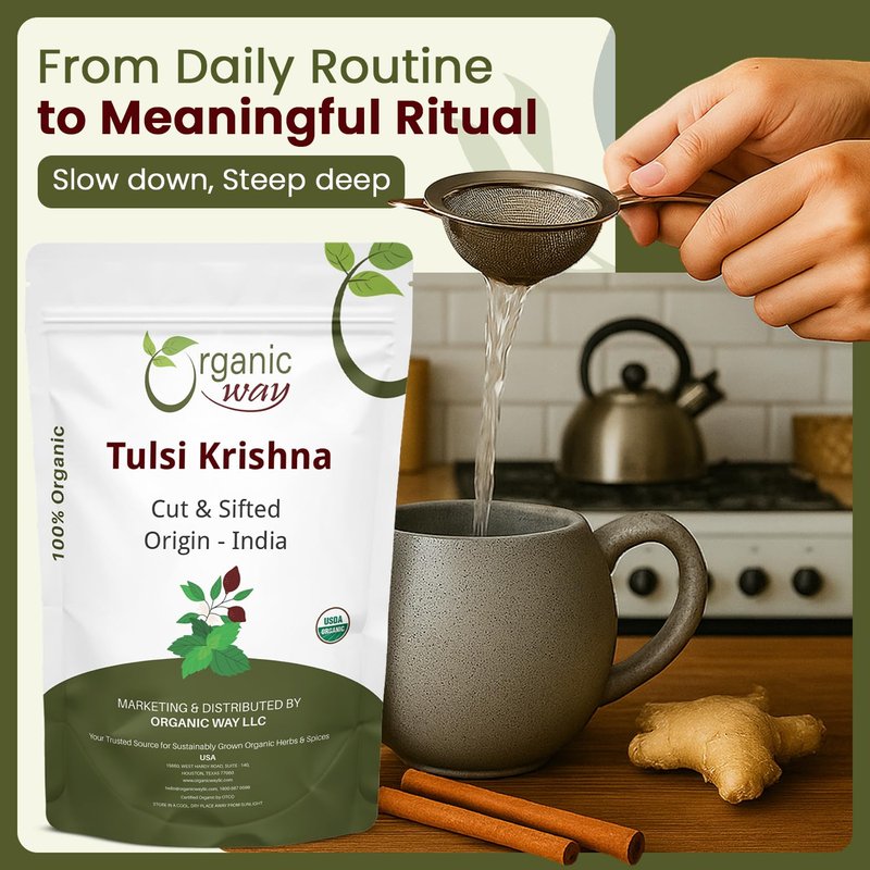 Organic Way Tulsi/Holy Basil (Krishna) Cut & Sifted (Ocimum Tenuiflorum) - Herbal Tea | Organic & Kosher Certified | Raw, Vegan, Non GMO & Gluten Free | USDA Certified | Origin - India (1LBS / 16Oz)