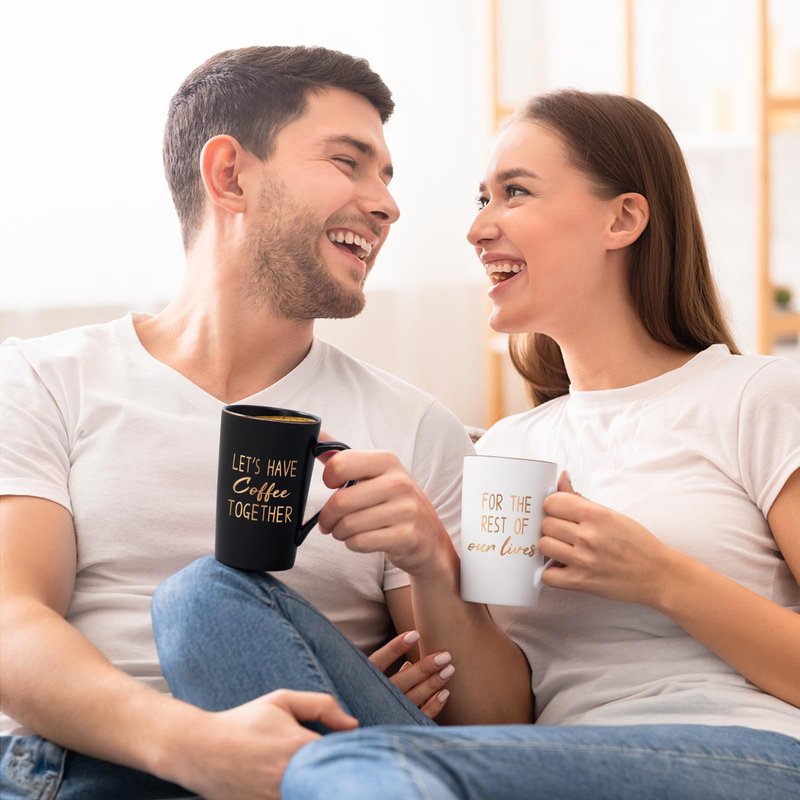 YHRJWN - Engagement Gift, Anniversary Wedding Gifts for Couples, Let's Have Coffee Together Mug Set, Couples Gifts for Birthday Christmas, Mr Mrs Him Her Gifts, 14 Oz with Gift Box