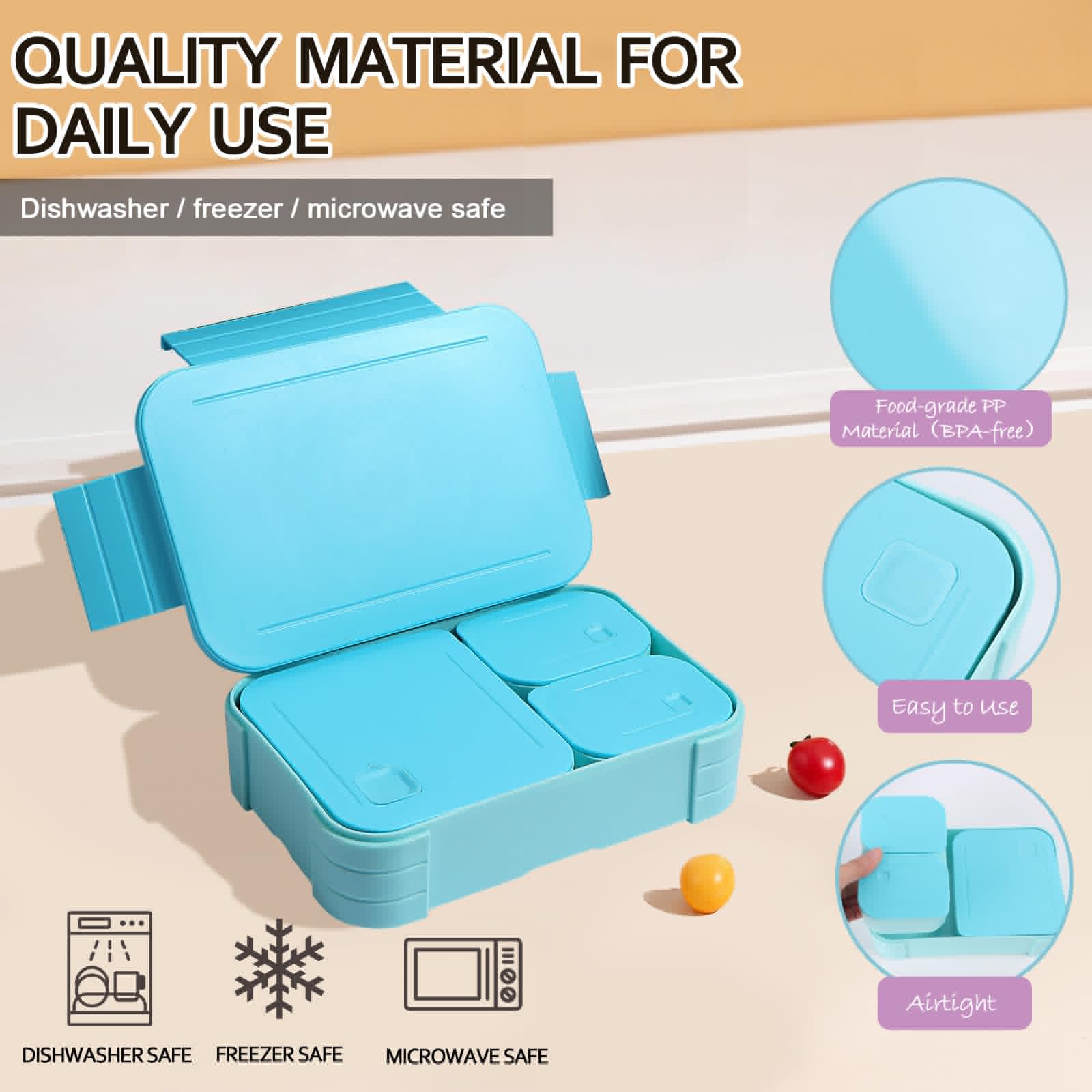 GPREESUS Lunch Box for Kids – BPA-Free, 3 Compartment Leak Proof Bento Box for Backpacks, Microwave & Dishwasher Safe, Food Storage Container for Work, Daycare, School & Travel(Blue)