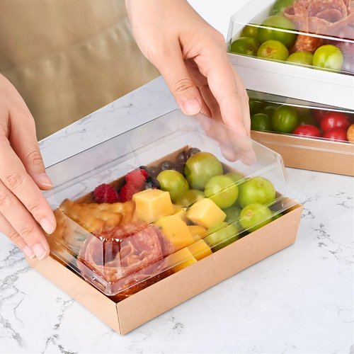 Ocmoiy 7x5 Inch Charcuterie Boxes with Clear Lids, 50 Pack Paper Bakery Boxes with Window, Disposable Take Out Food Containers for Sandwiches, Strawberries, Cookies, Cupcakes (Brown)