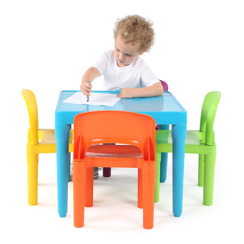Humble Crew Kids Plastic Table and Chair Set, Toddler Activity Table with 4 Chairs, Lightweight Easy-Clean Kids Desk for Play, Snacks & Crafts, Playroom Furniture, Blue/Red/Green/Yellow/Purple