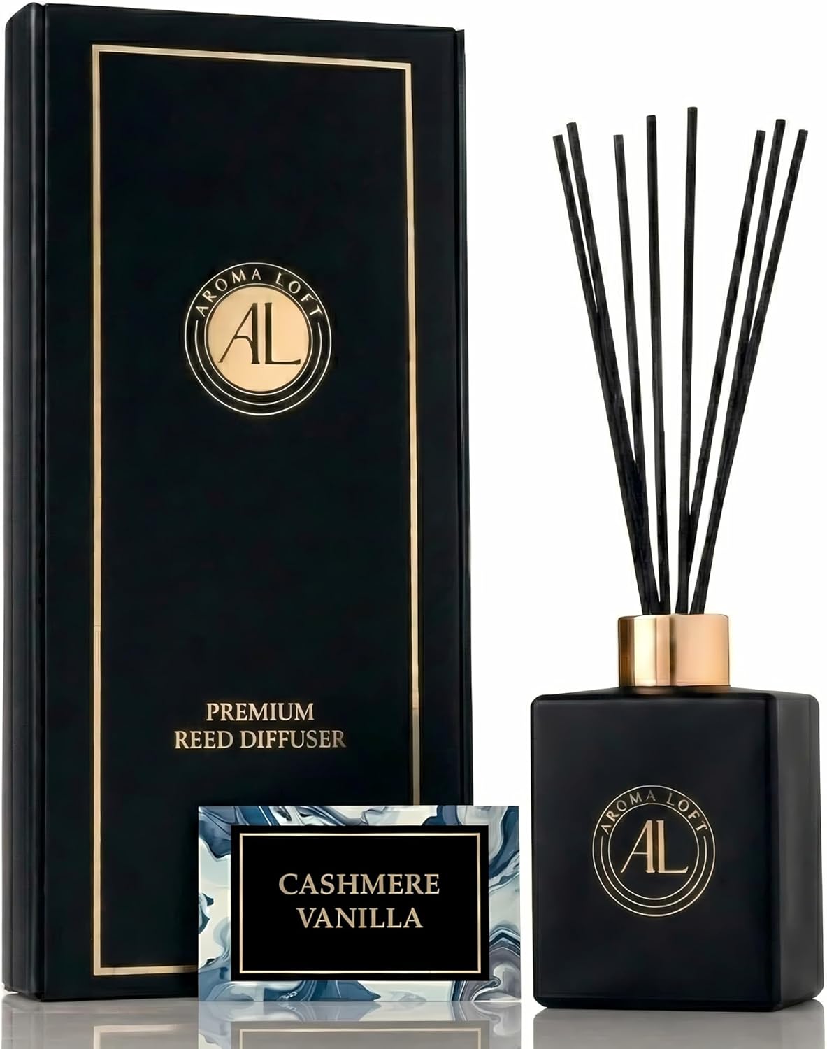 Smell Good Stuff Black Reed Diffuser - Premium Cashmere Vanilla Fragrance | Long-Lasting 5 oz Set for Home & Office