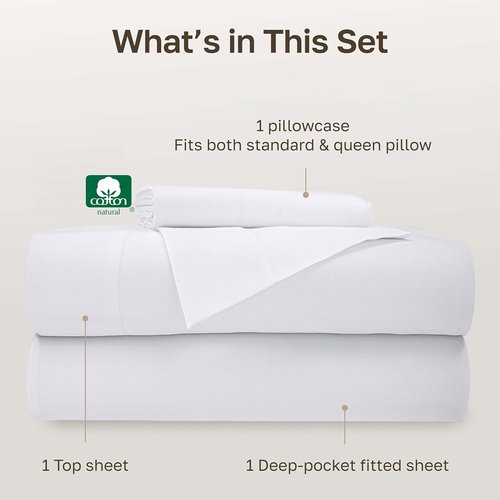 California Design Den Twin Size Sheet Set - 100% Cotton, 500 Thread Count Sateen, Deep Pocket - Soft Luxury White