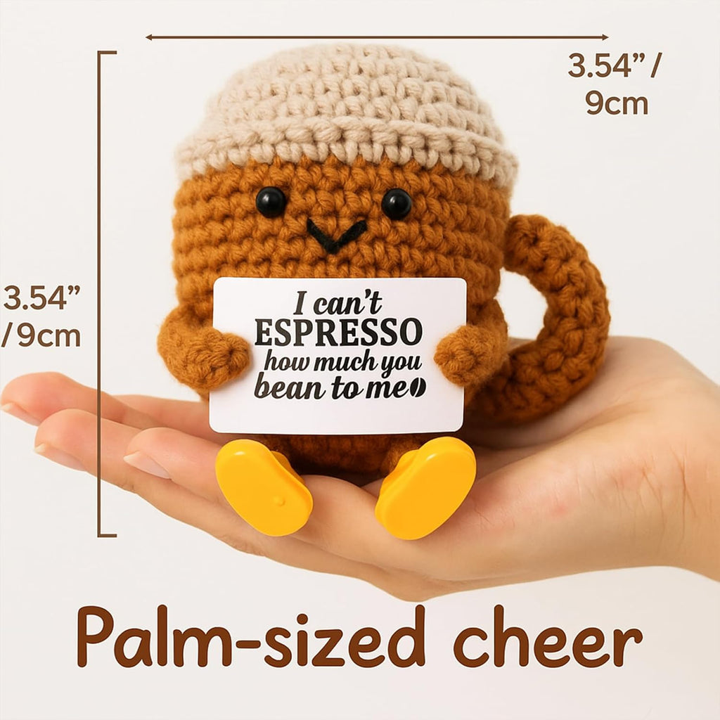 Positive Crochet Coffee Cup | Cute Desk Decor Gift for Coffee Lovers - Perfect for Him & Her