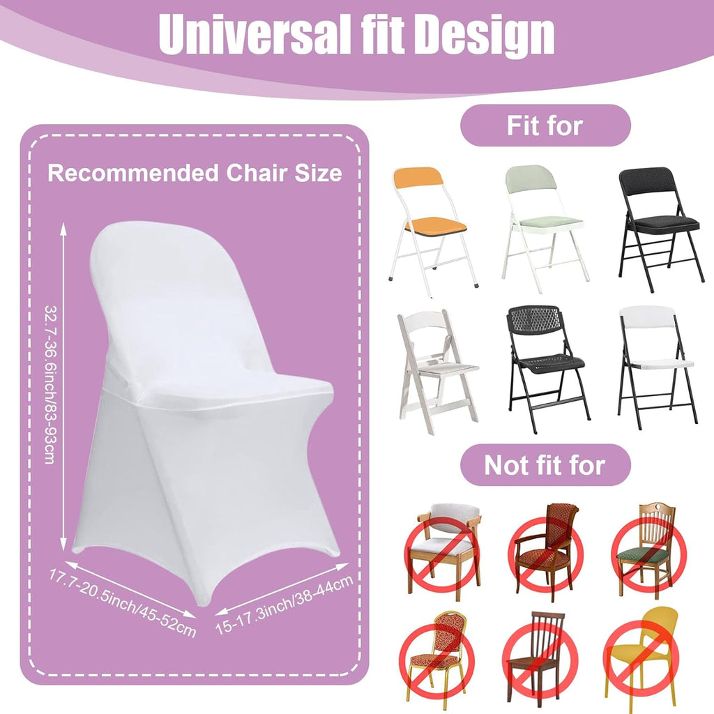 Skiennix Stretch Spandex Folding Chair Covers - 30 PCS Machine Washable Durable White Chair Covers for Events | Anti-Pilling & Rip Resistant