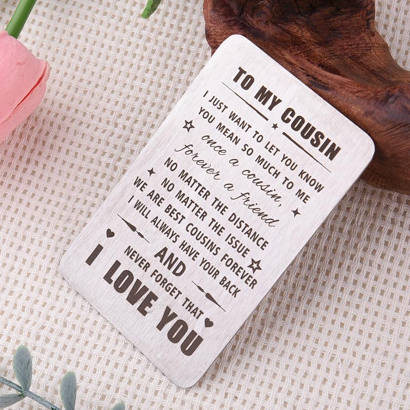 Stainless Steel Cousin Wallet Card - Engraved Gift for Women & Men