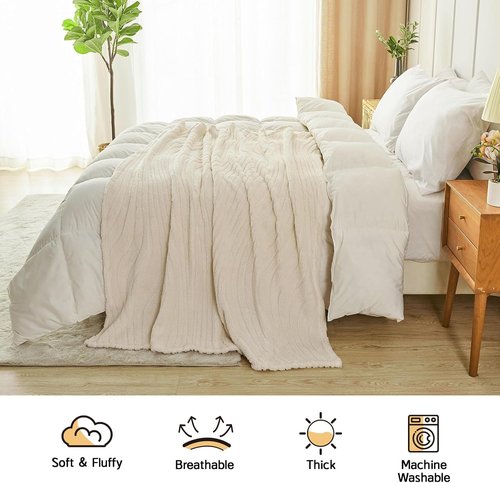 Lifein Throw Blanket - Cream Wave Boho Fleece Blanket | Soft, Lightweight & Cozy (50x60in)