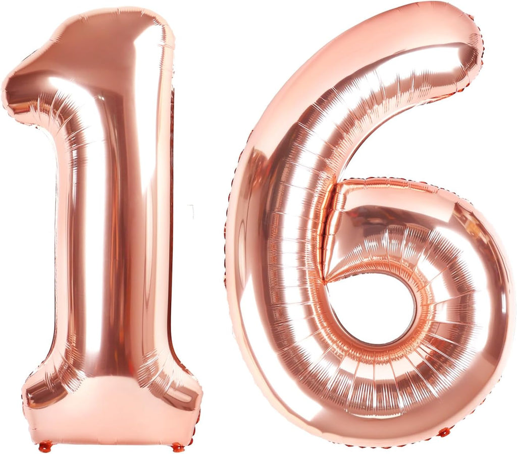 Rose Gold Number 16 Balloon - 40 Inch 16th Birthday Decoration for Girls & Boys