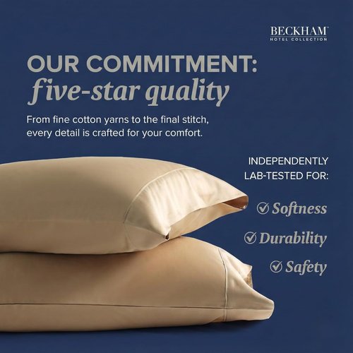 Beckham Hotel Collection Queen Pillows - Soft Down Alternative with Cotton Cases, Set of 2 | Sand Color