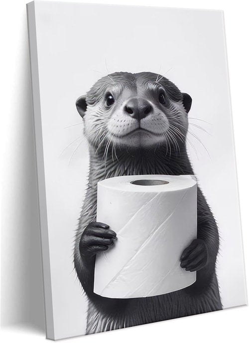 Funny Raccoon Canvas Wall Art by [Brand Name] - Black & White Farmhouse Bathroom Decor | Framed Print