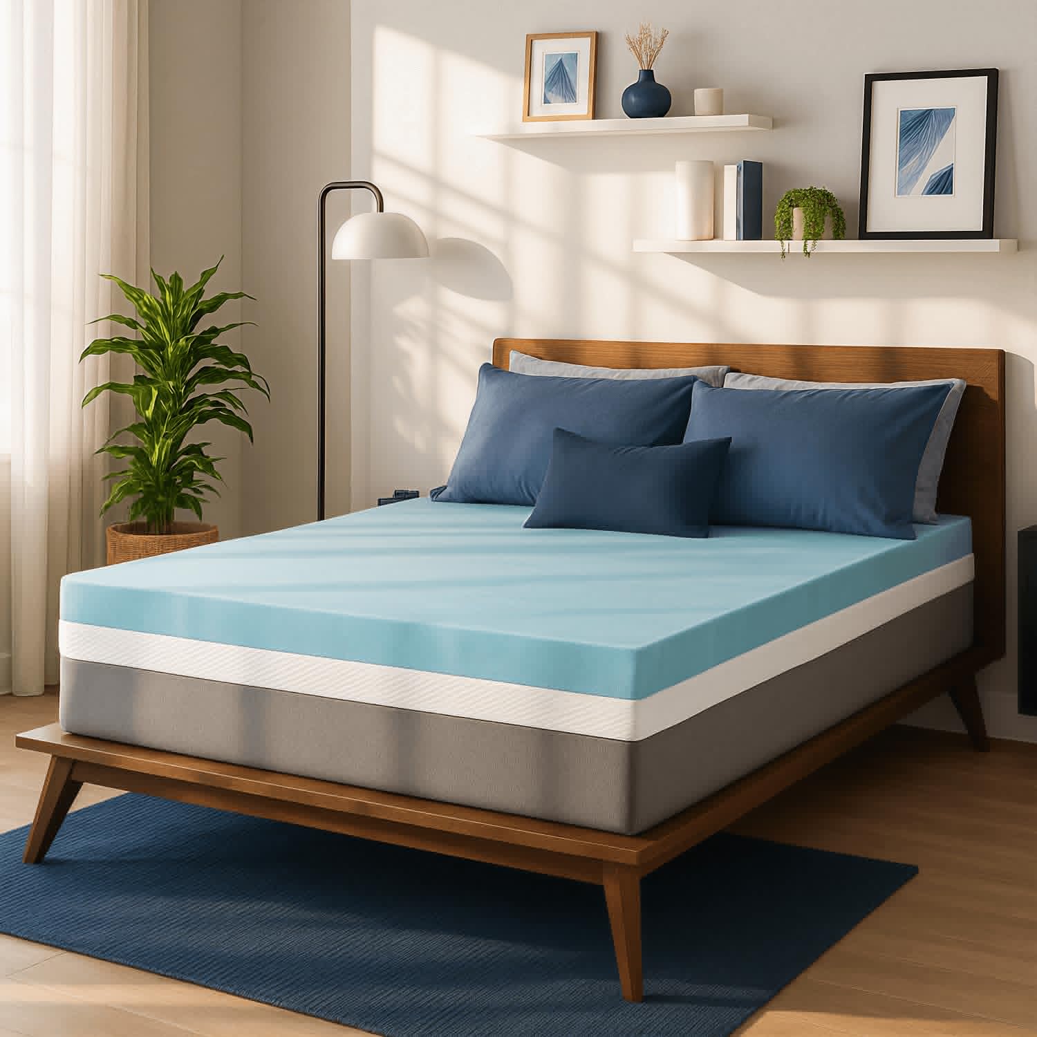 Sure2Sleep Gel Swirl Memory Foam Mattress Topper - 2 Inch, Pressure Relieving, Cooling Comfort - Made in The USA & CertiPUR-US Certified - Softens Firm Beds and Extends Mattress Life - Queen Size