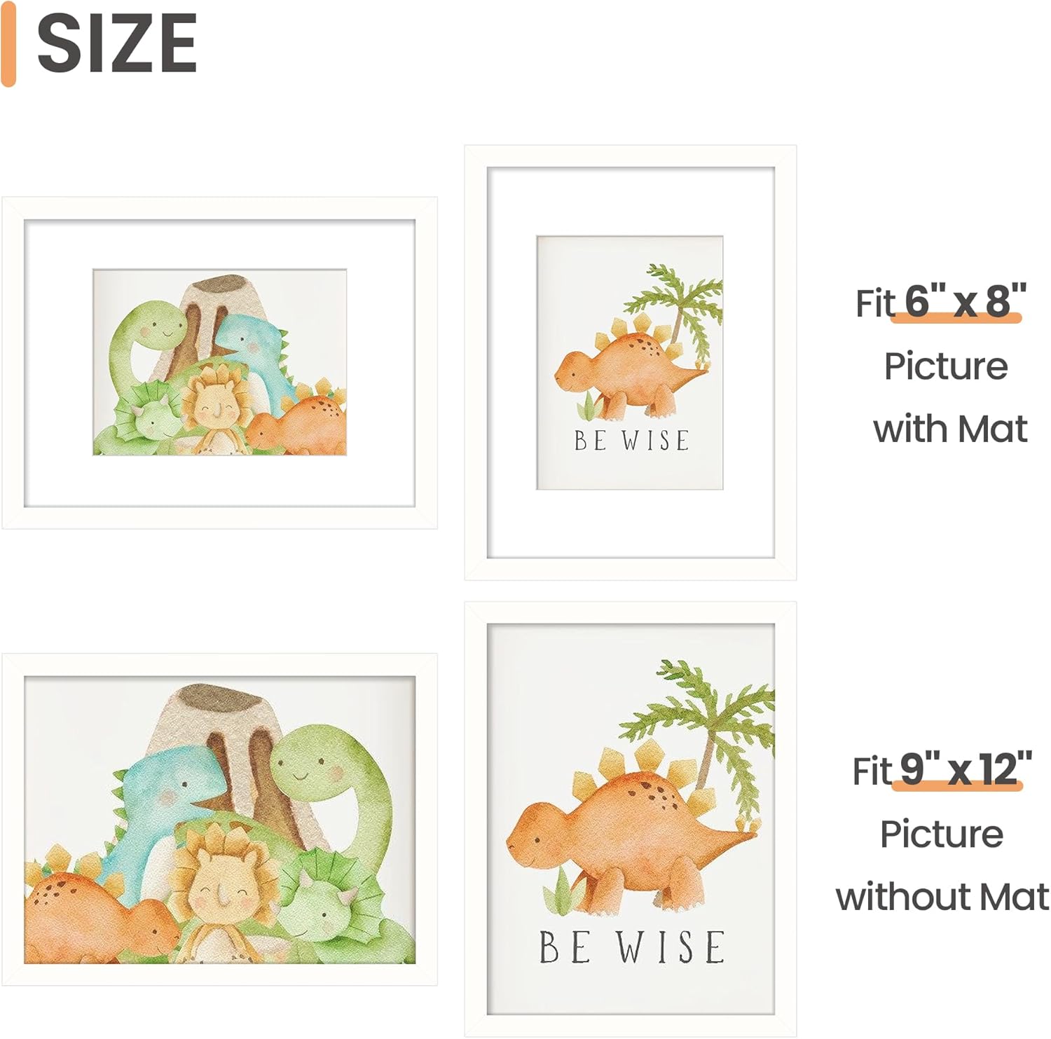 Upsimples 9x12 Picture Frame Set of 5 - Display 6x8 Photos with Mat or 9x12 Without | White Gallery Frames