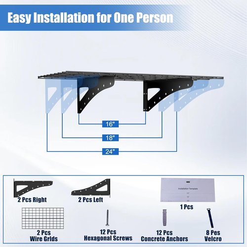 Garage Shelving | Wall Mounted Heavy Duty Set of 2 - 2 x 4 ft Floating Storage Racks, Max Load 250 lbs, Black
