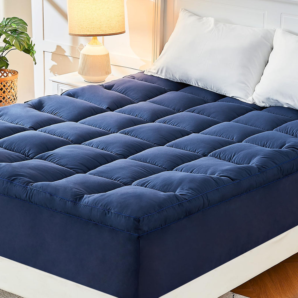 CYMULA Short Queen Mattress Topper, Cooling Bed Mattress Topper, Navy Thick Mattress Pad Cover Pillow Topper
