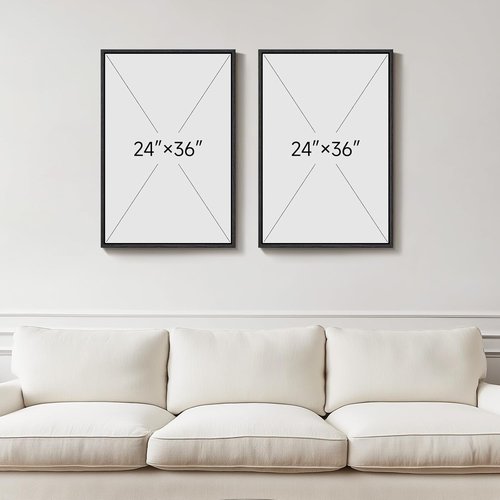 Framed Black and White Abstract Wall Art | Large Set of 2 Minimalist Canvas Prints 24x36 In
