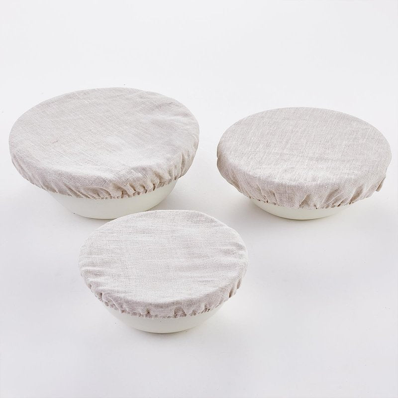 INYOWAKI 100% Pure Linen Bowl Covers For Bread Proofing, 4 Pcs Elastic Reusable Solid Color Cloth Fabric Bowl Covers,XL Organic Washable Large Stretch Sourdough Lids 6 * 8 * 10 * 12 Inches, Linen
