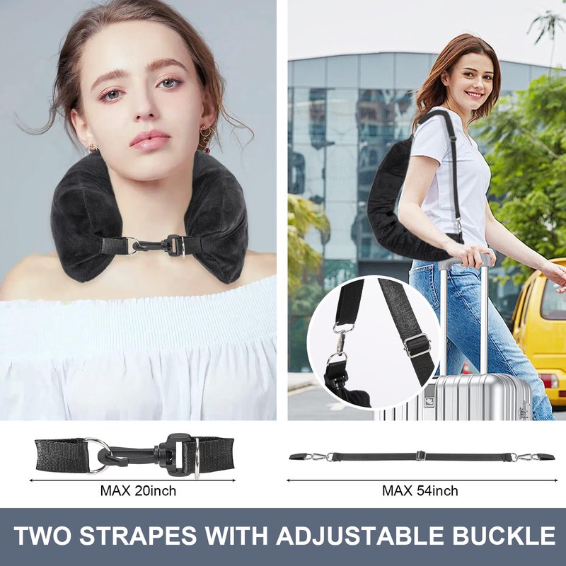 WEEAEEW Stuffable Travel Pillow for Extra Luggage, Velvet Travel Neck Pillow Storage Bag with Adjustable Neck Size, Fits Up to 3 Days Travel Essentials Multifunctional U-Shapes Pillow