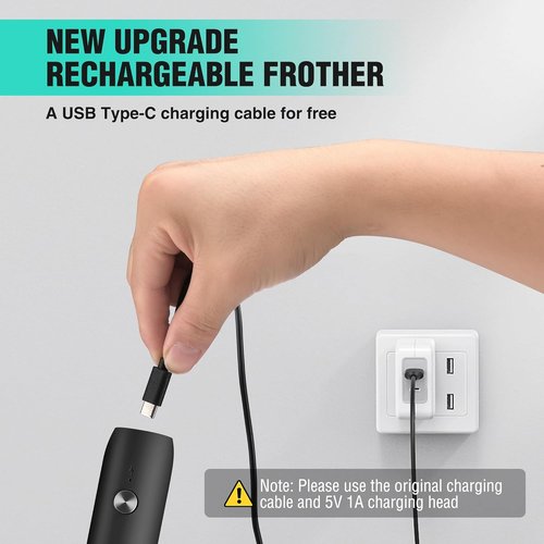 HAUSHOF Rechargeable Milk Frother Wand - Handheld Electric Foam Maker for Coffee, Latte & Cappuccino - Black