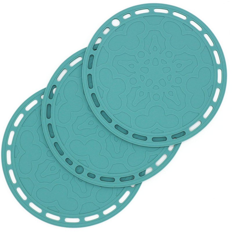 Smithcraft Teal Trivets Mats for Hot Pots and Pans, Big Round Silicone Pot Holder Hot Pads for Hot Dishes, Mats for Countertops, Tables, Spoon Rest Small Place Mats Set of 3