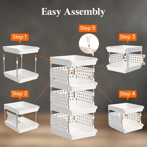 Lifewit Stackable Storage Baskets - 4-Tier Multifunctional Organizer for Kitchen, RV & Bathroom | 13.8"D x 11.8"W x 28.3"H, White