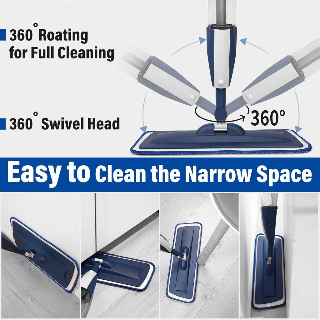 Skiennix Wet Spray Mop - 14 oz Refillable Bottle with 3 Washable Microfiber Pads | Ideal for Hardwood & Tile Floors
