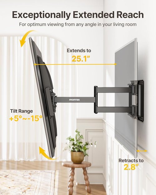 monTEK Heavy-Duty Full Motion TV Wall Mount Bracket - Supports 50-100" TVs Up to 200 lbs | Tool-Free Tilt & Swivel, Max VESA 900x600