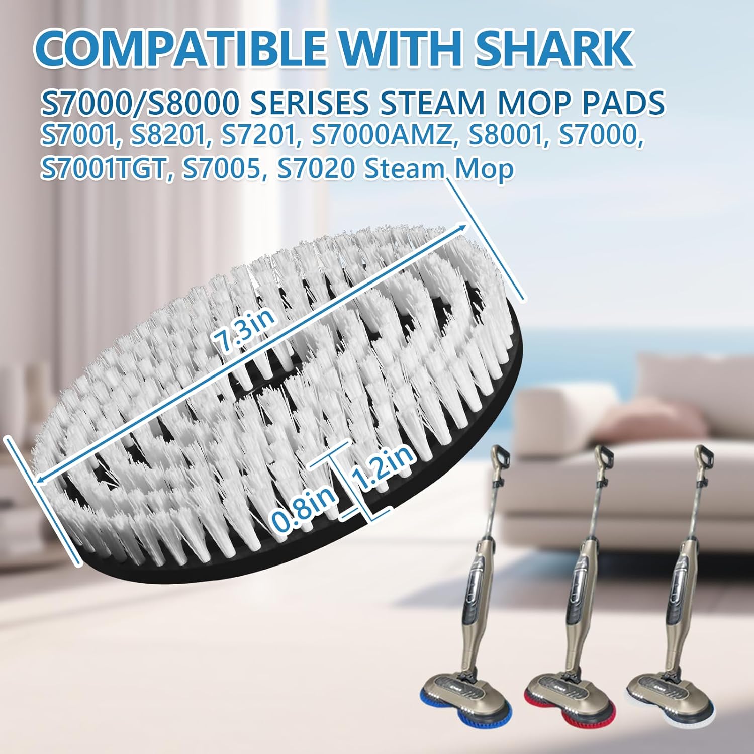 Skiennix Steam Mop Replacement Brush Pads - 4 Pack Nylon Bristle for Hard Floors | Compatible with Shark S8201/S8001/S7201/S7000 Series (2 White, 2 Gray)