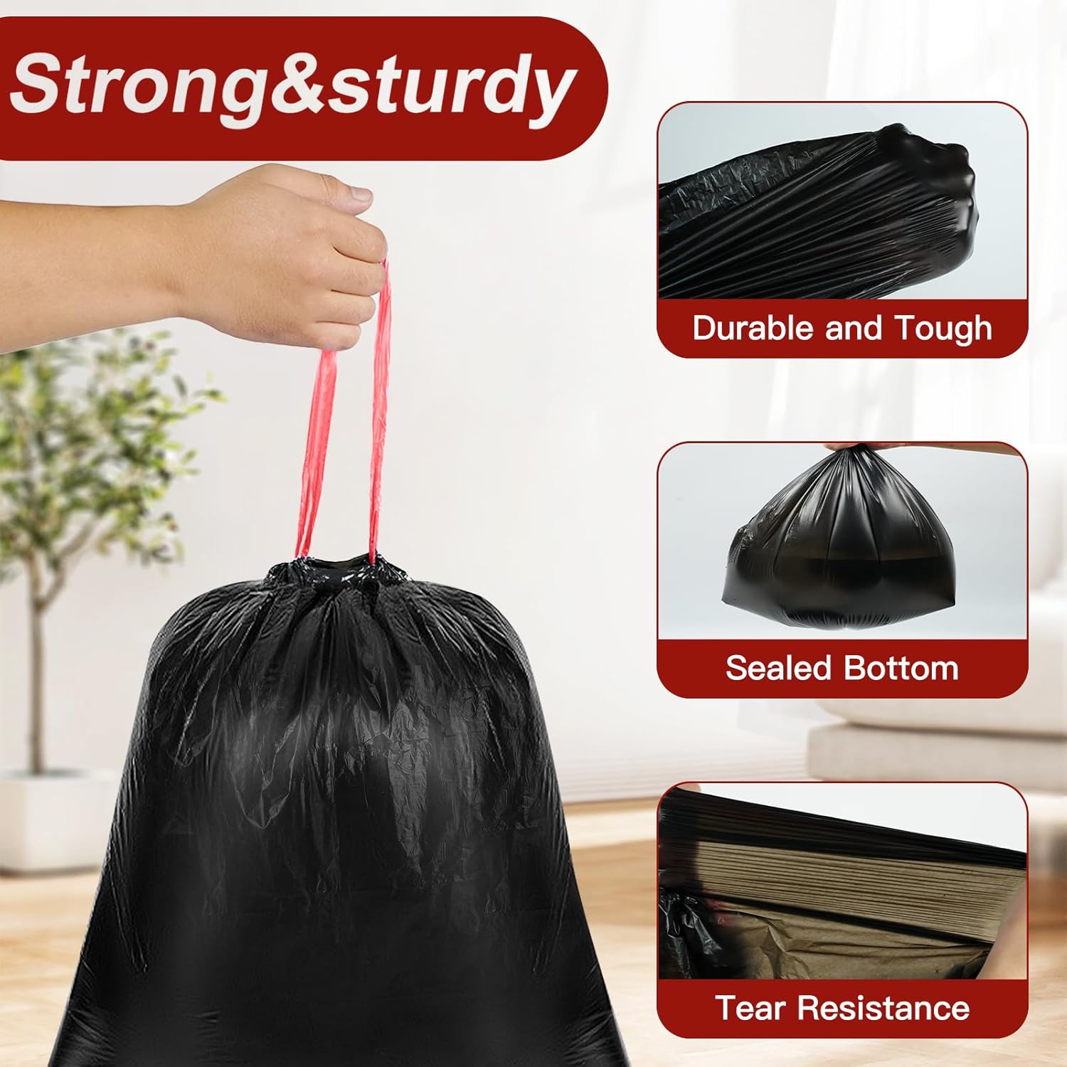 O2frepak 33 Gallon Heavy Duty Drawstring Kitchen Trash Bags - Clean Fresh Scent | 30 Count, 80x100cm