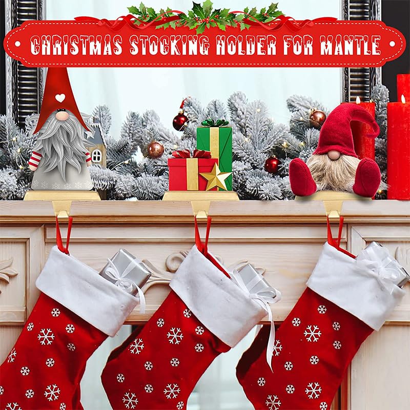 Christmas Stocking Holder Bases - 2 Pack Gold Metal Mantel Hangers