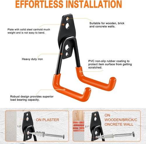 HUPBIPY Heavy Duty Garage Hooks - 6 Pack Small U-Shaped Hangers for Tools & Bulk Item Storage