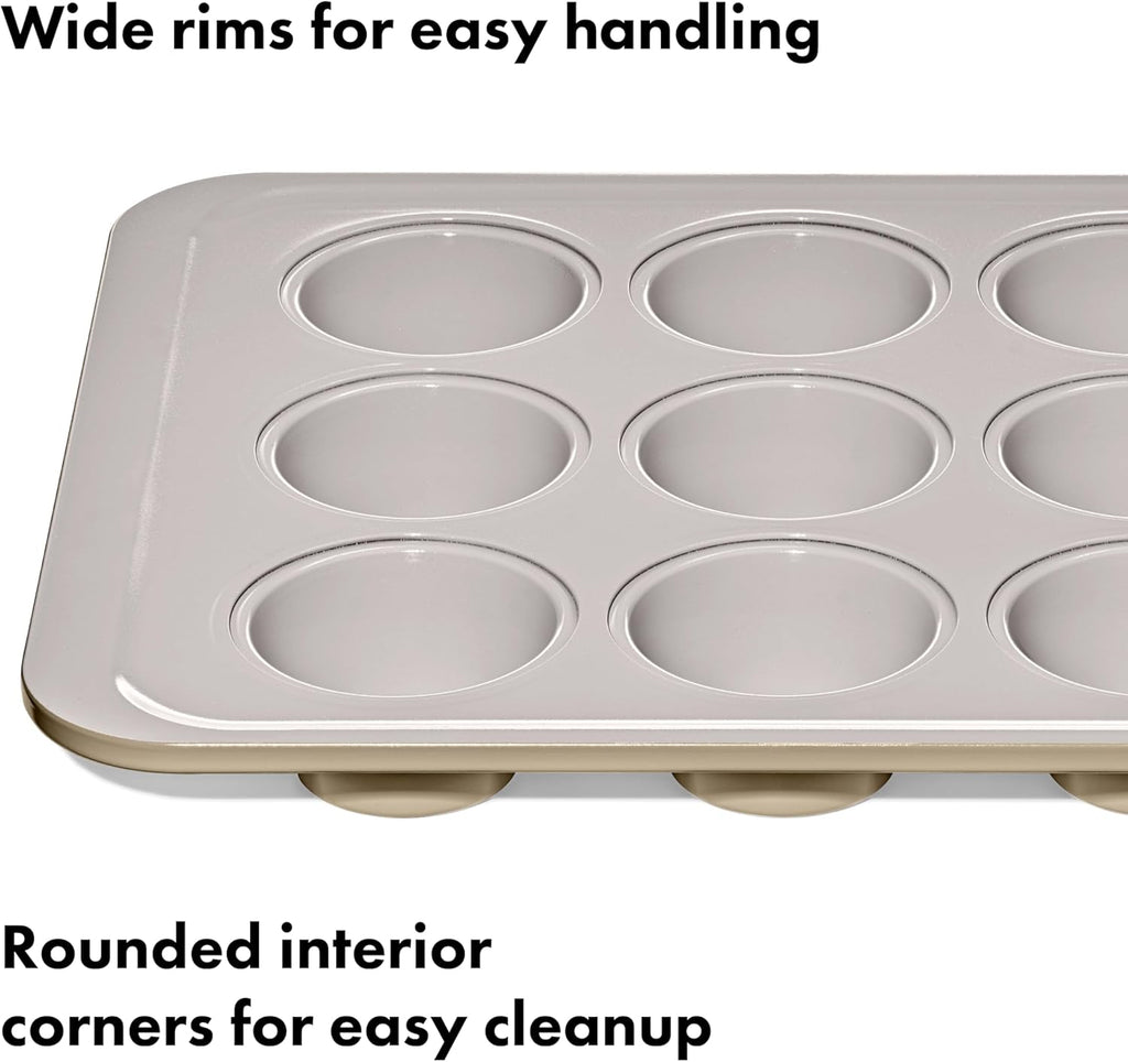 OXO Good Grips 12-Cup Non-Stick Muffin Pan - Ceramic Coated Metal Bakeware for Perfect Biscuits