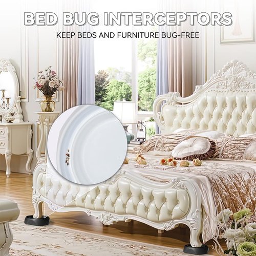 Bed Bug Interceptors by [Brand Name] - Anti-Skid Bed Bug Traps & Detectors | White - 4 Pcs