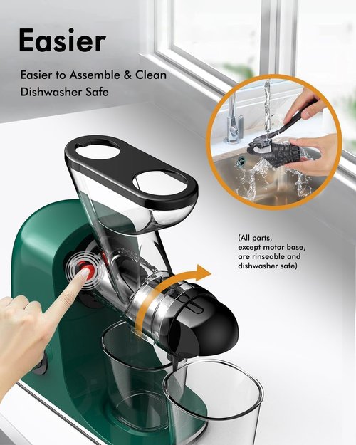 SIFENE Cold Press Juicer Machine, Mini Slow Masticating Juicer with Dual Feed Chute, Compact Electric Juice Extractor for Celery Ginger & Fruit, Easy Clean, Green