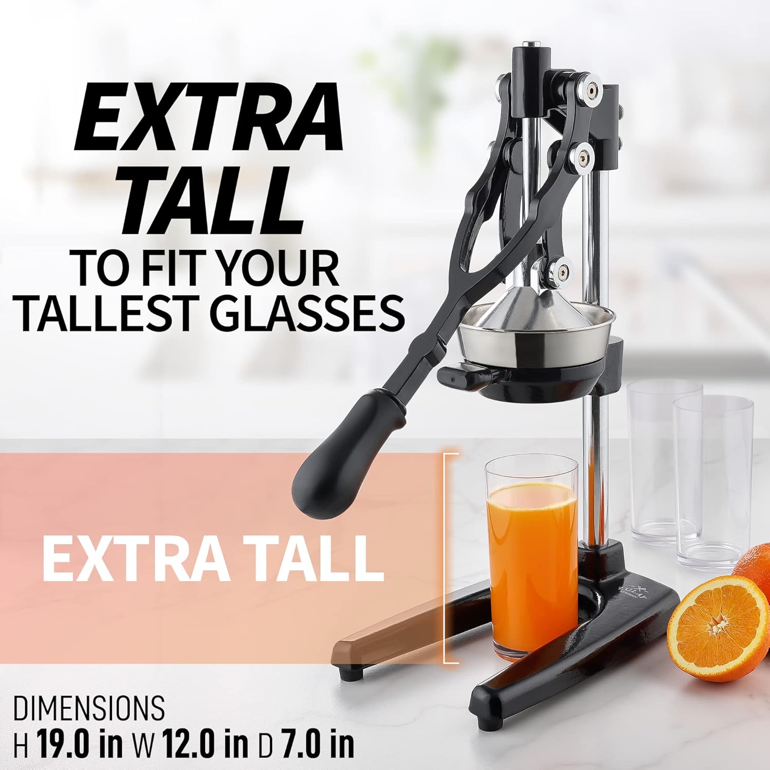 Zulay Kitchen Extra Tall Citrus Press | Manual Juicer for Orange Juice - Fits Tumblers & Tall Glasses
