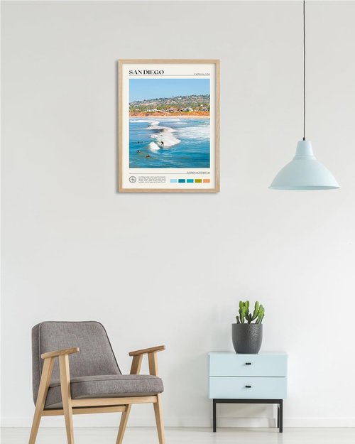 HesenDot Natural Oak Wood Surfing Wall Art - 12x16in Seascape Canvas Print for Living Room & Office Decor