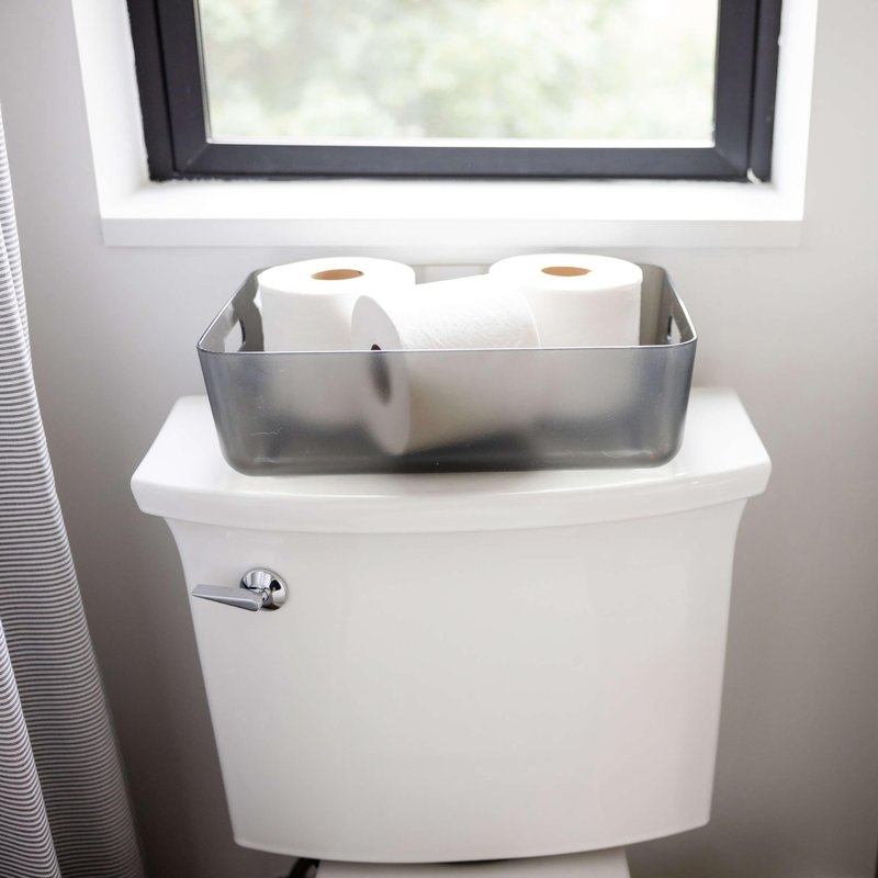 Three by Three Seattle Restak Recycled Storage Medium Short Bin Set of 3 | Eco-Friendly, Durable & Space-Saving Bins for Home or Office, Translucent Gray