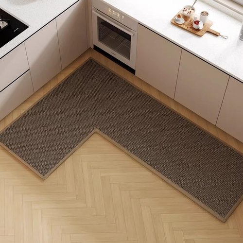 L Shape Kitchen Mat, Anti-slip Corner Kitchen Mats for Floor, 1 Piece L Shape Rug, Absorbent Runner in Front of Sink, Washable Floor Rugs for Home,Kitchen,Office(Black/Brown Right-L,3'11" x 2'7")