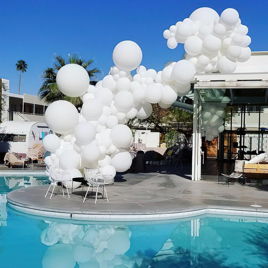 PartyWoo White & Light Blue Balloons - 100 Pcs Each, 12 Inch Size for Celebrations