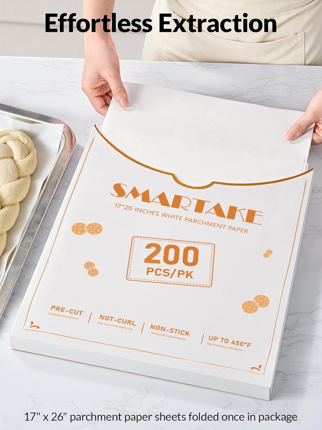 SMARTAKE Parchment Paper Baking Sheets - 200 Non-Stick Precut Sheets, 17x26 Inch for Baking, Grilling & More